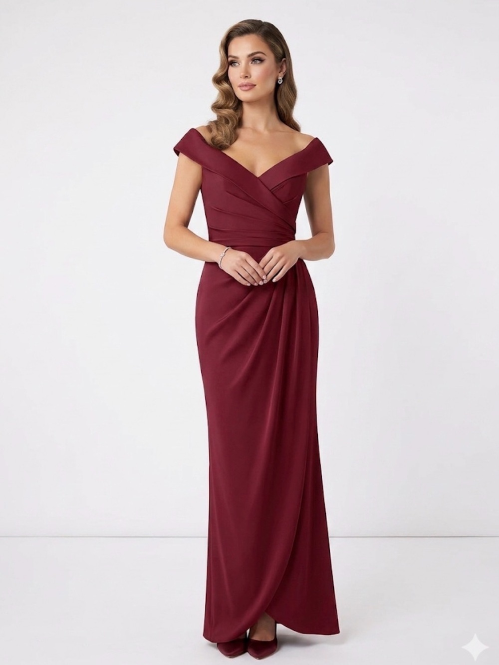 💋 La Femme Off-Shoulder Burgundy Gown (Size 6)